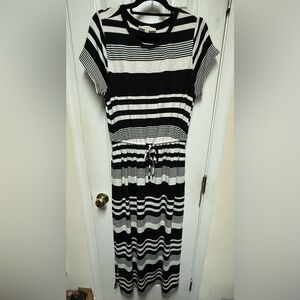 LOFT Petite Black & White Striped Sweater Maxi Dress Size Large